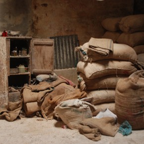 Burlap sacks at a rice flour mill, Old Dhaka